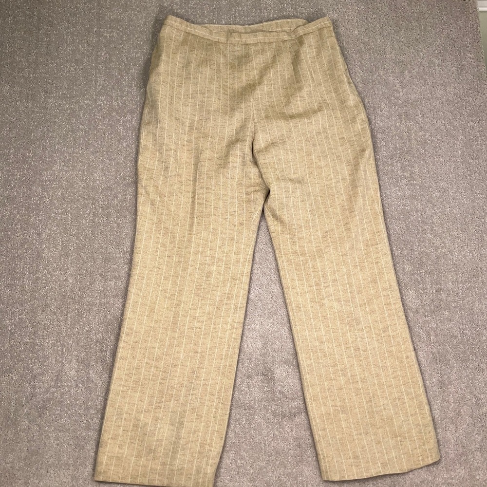 Le Suit Pant Set Womens 14 Tan Pinstripe Neutral Minimalist Professional Stretch - Picture 10 of 16